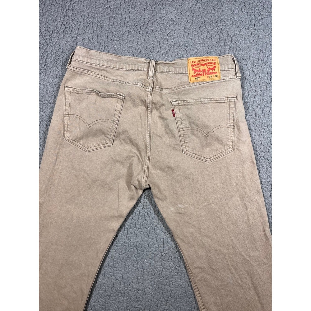 Levi Strauss 505 Khaki Tan Straight Leg Jeans Mens W34 L32 Cotton Blend - Picture 4 of 14